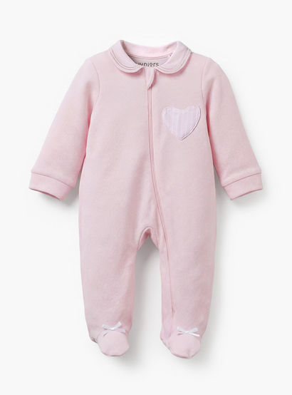 Juniors Cotton Peter Pan Collar Long Sleeves Sleepsuit with Heart Applique-baby-girls-clothing-nightwear-sleepsuits-image-1