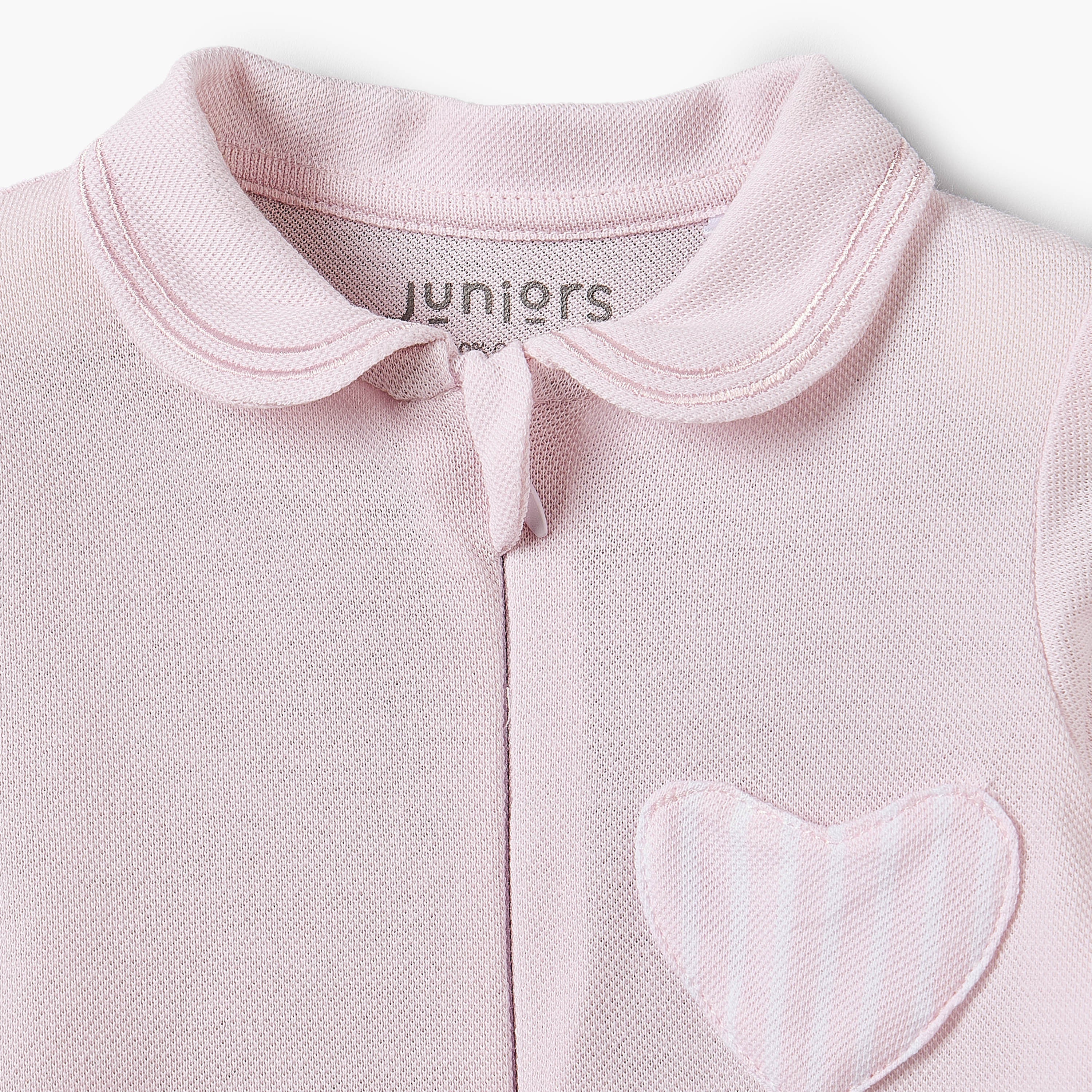 Juniors Cotton Peter Pan Collar Long Sleeves Sleepsuit with Heart Applique