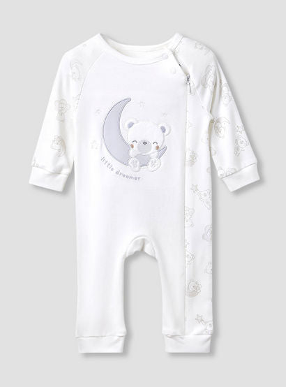 Giggles Round Neck Sleepsuit with Bear Applique - Cotton - Long Sleeves-baby-boys-clothing-nightwear-sleepsuits-image-1