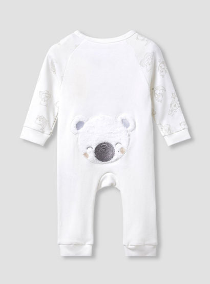 Giggles Round Neck Sleepsuit with Bear Applique - Cotton - Long Sleeves-baby-boys-clothing-nightwear-sleepsuits-image-2
