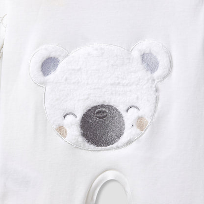 Giggles Round Neck Sleepsuit with Bear Applique - Cotton - Long Sleeves