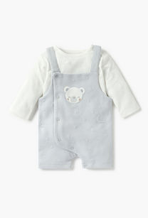 Giggles Bear Applique Dungaree and Long Sleeves T-shirt Set-undefined-image-1