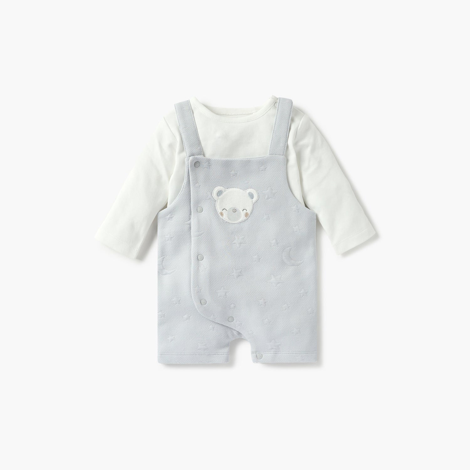 Giggles Bear Applique Dungaree and Long Sleeves T-shirt Set