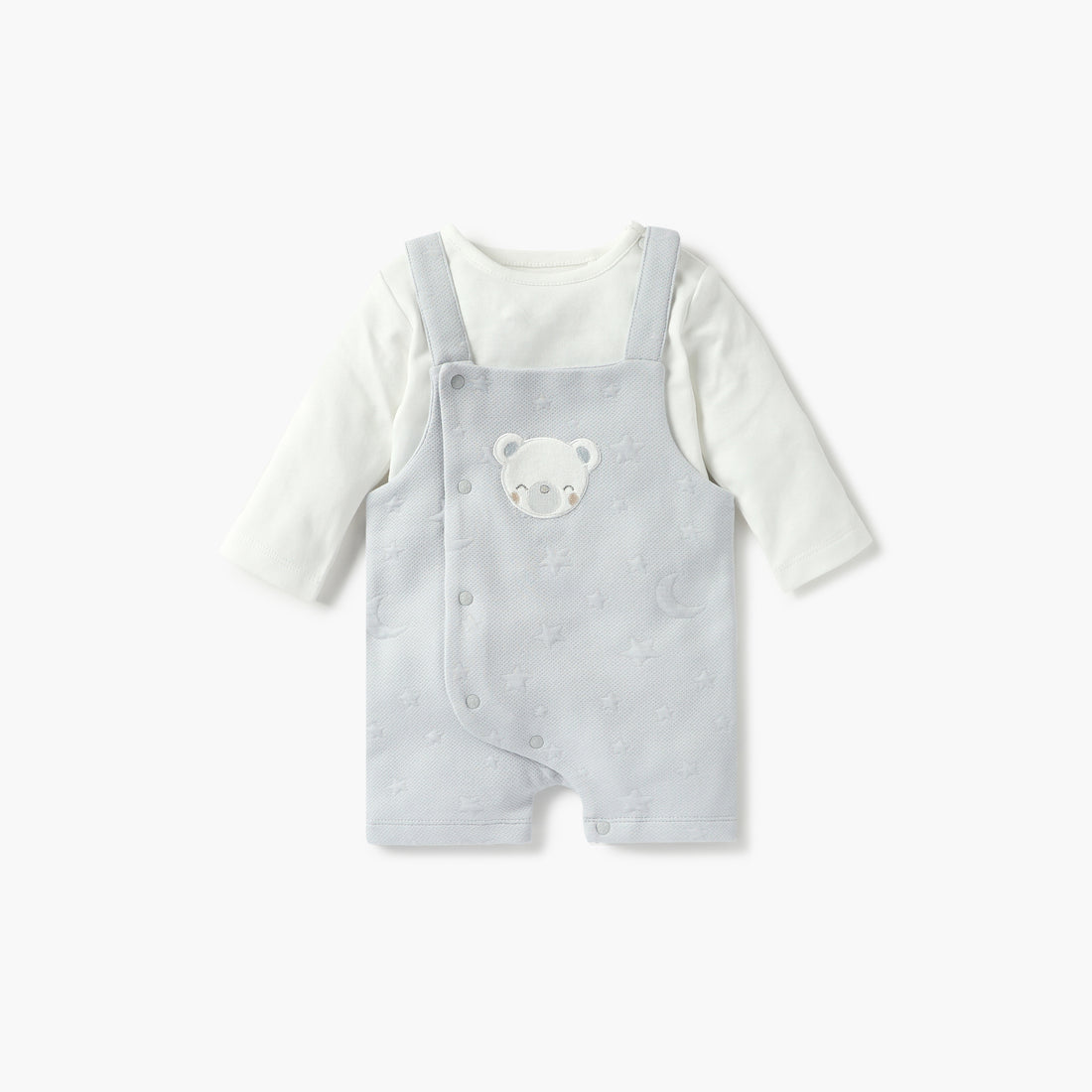 Giggles Bear Applique Dungaree and Long Sleeves T-shirt Set
