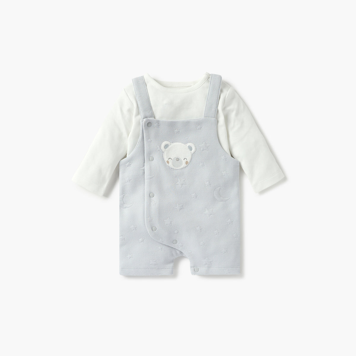 Giggles Bear Applique Dungaree and Long Sleeves T-shirt Set