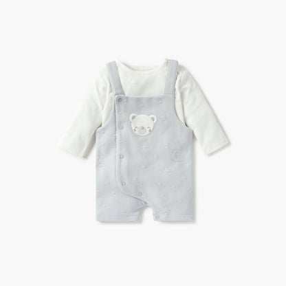 Giggles Bear Applique Dungaree and Long Sleeves T-shirt Set