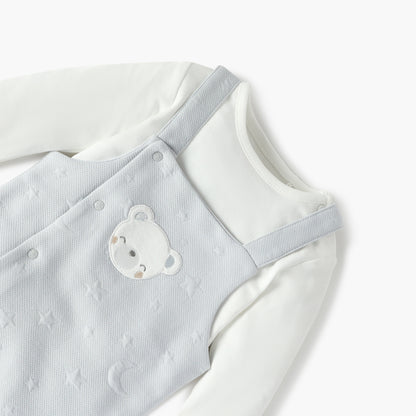 Giggles Bear Applique Dungaree and Long Sleeves T-shirt Set