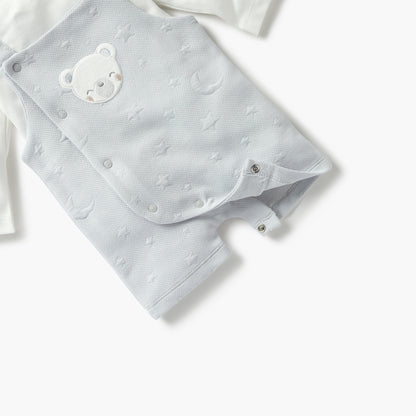 Giggles Bear Applique Dungaree and Long Sleeves T-shirt Set