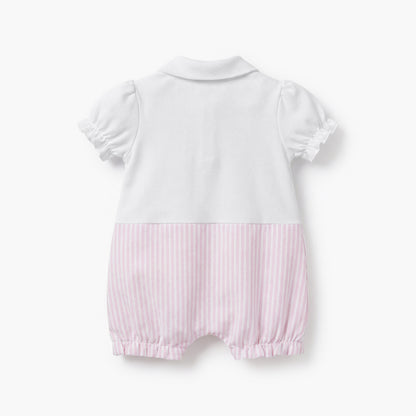 Juniors Peter Pan Collar Short Sleeves Romper with Stripes