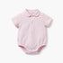 Juniors Cotton Collared Short Sleeves Polo Bodysuit with Textured Design - Pink / 12-18 mths