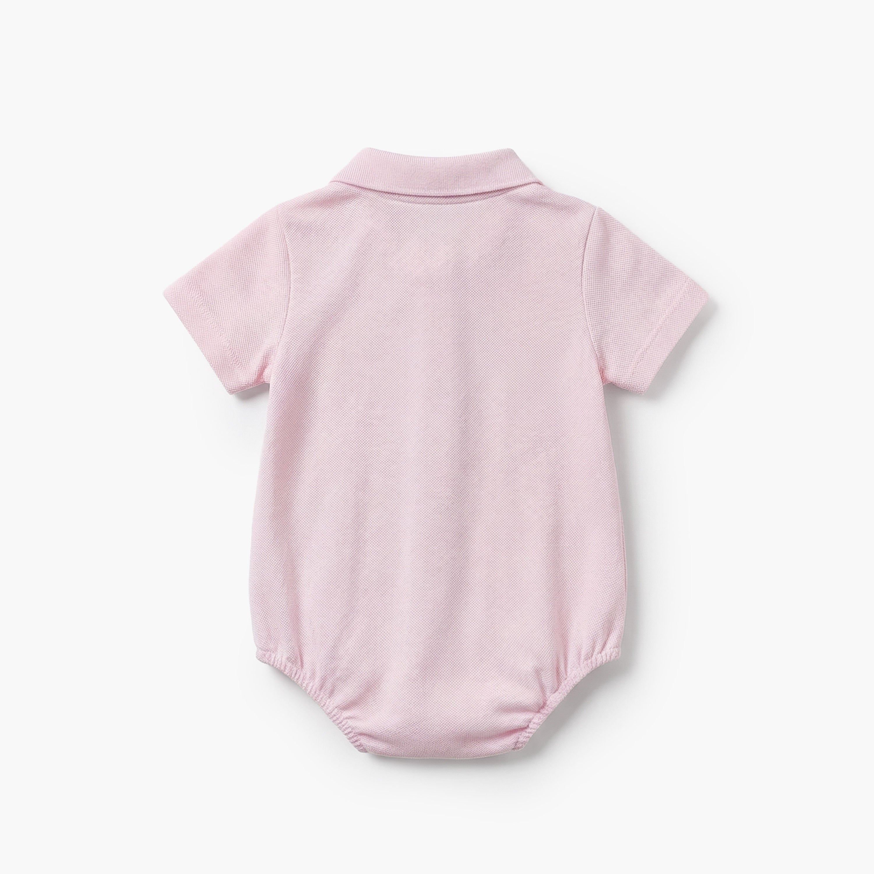 Juniors Cotton Collared Short Sleeves Polo Bodysuit with Textured Design