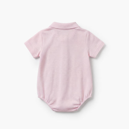 Juniors Cotton Collared Short Sleeves Polo Bodysuit with Textured Design