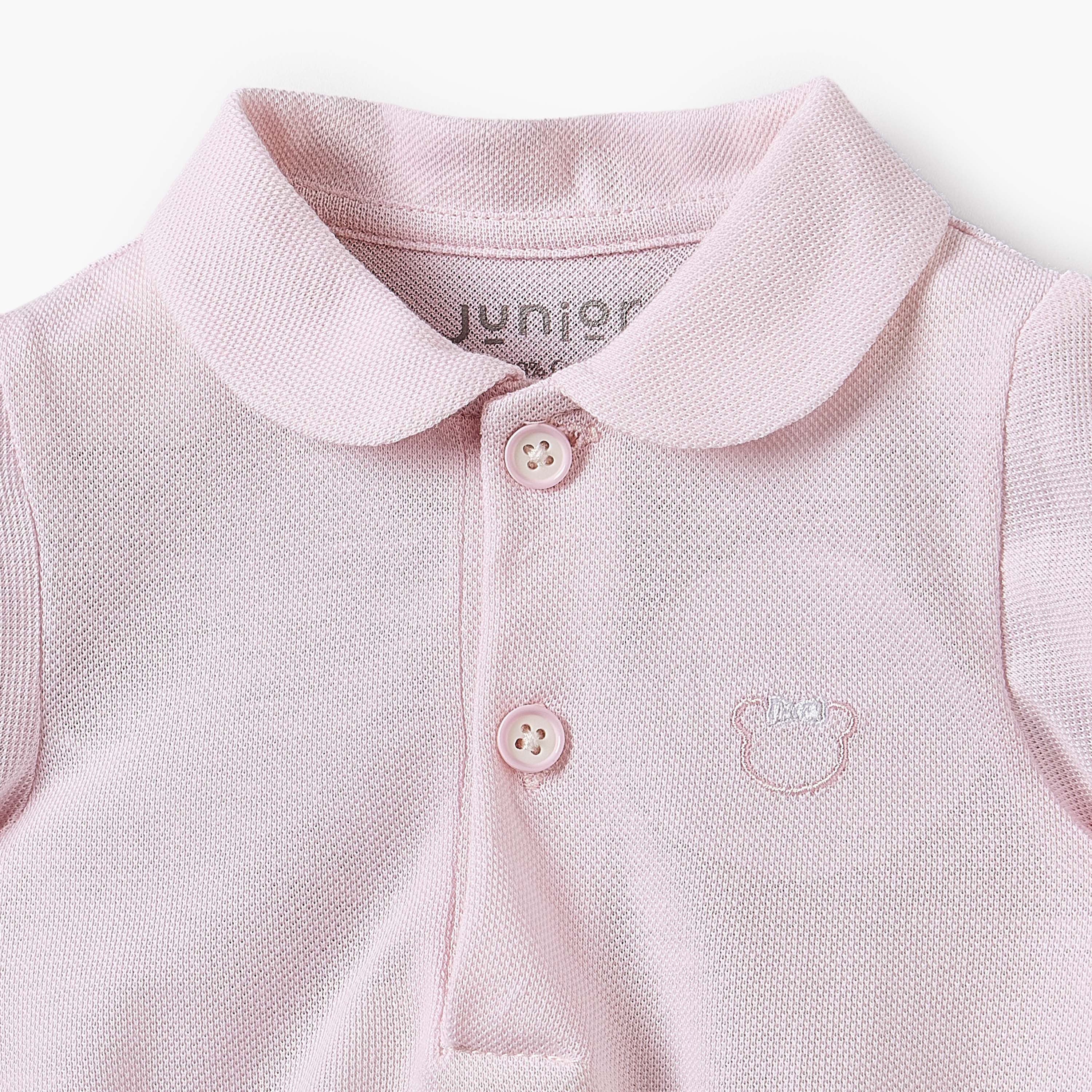 Juniors Cotton Collared Short Sleeves Polo Bodysuit with Textured Design