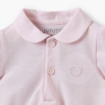Juniors Cotton Collared Short Sleeves Polo Bodysuit with Textured Design
