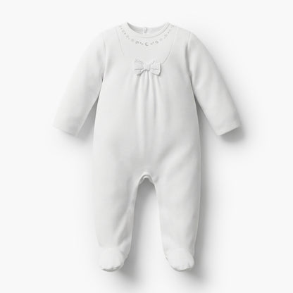 Giggles Cotton Round Neck Long Sleeves Sleepsuit with Moon and Star Embroidery