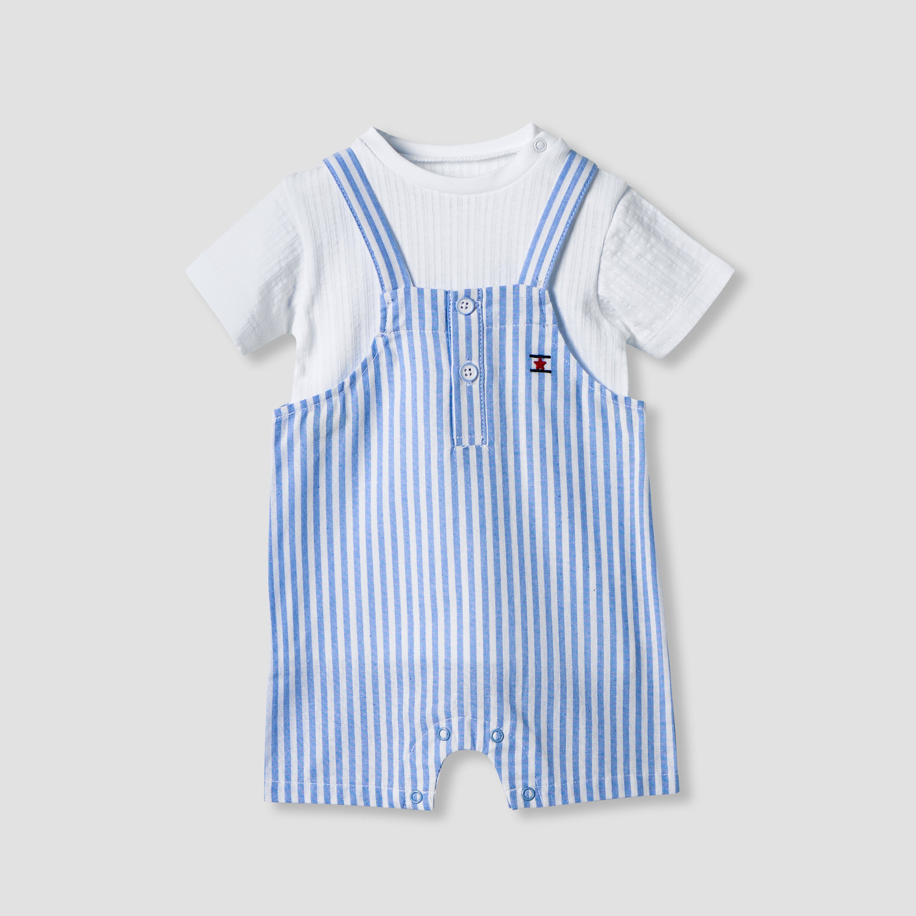 Juniors Solid T-shirt and Striped Dungaree Set - Blue / 12-18 mths