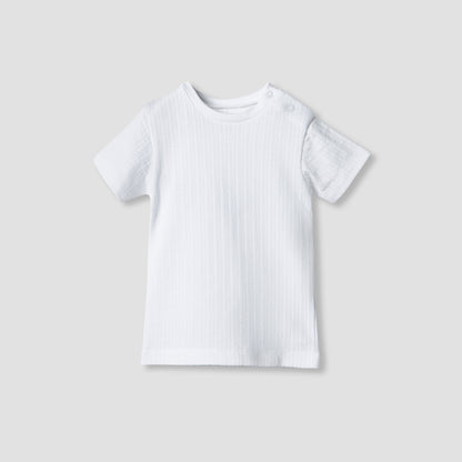 Juniors Solid T-shirt and Striped Dungaree Set