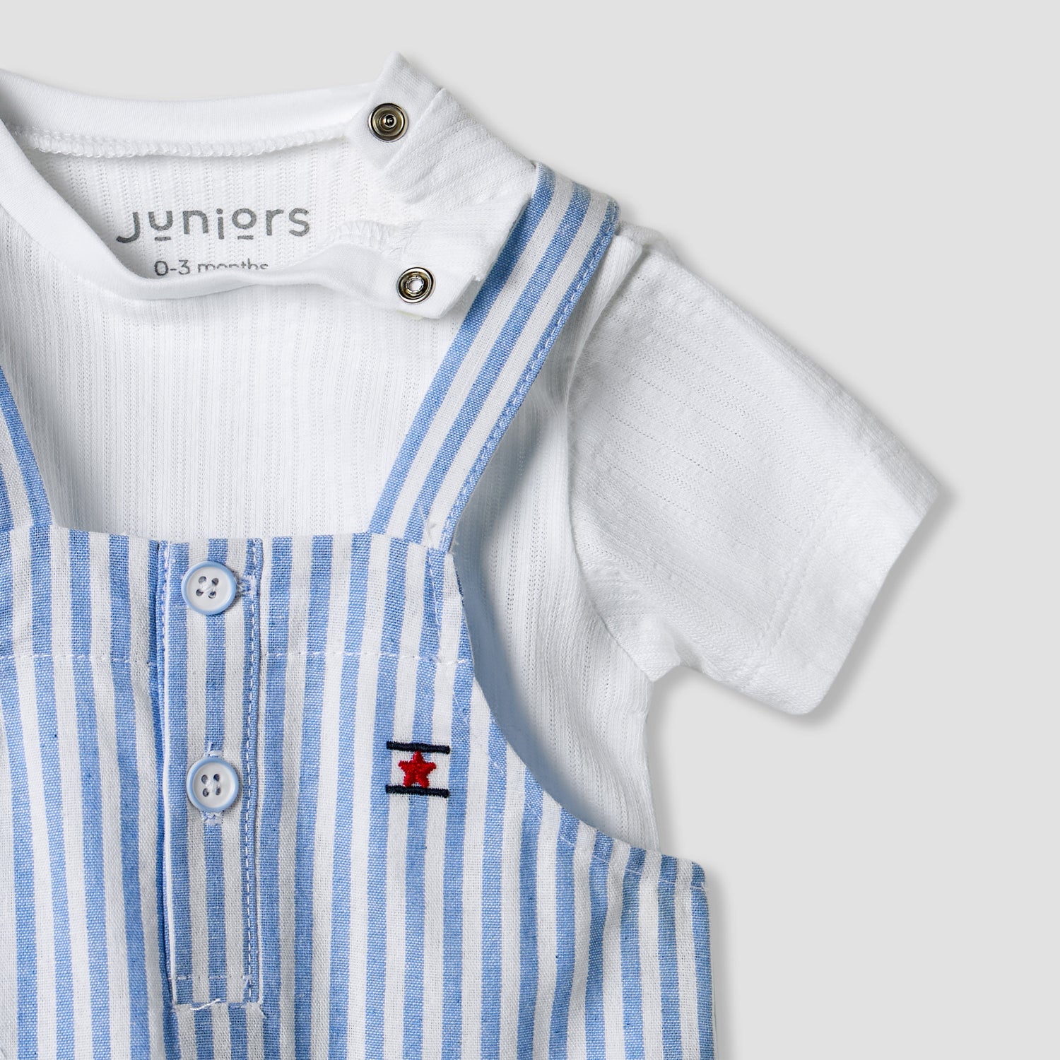 Juniors Solid T-shirt and Striped Dungaree Set