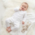 Giggles Cotton Round Neck Long Sleeves Sleepsuit with Schiffli Embroidery - White / 12-18 mths