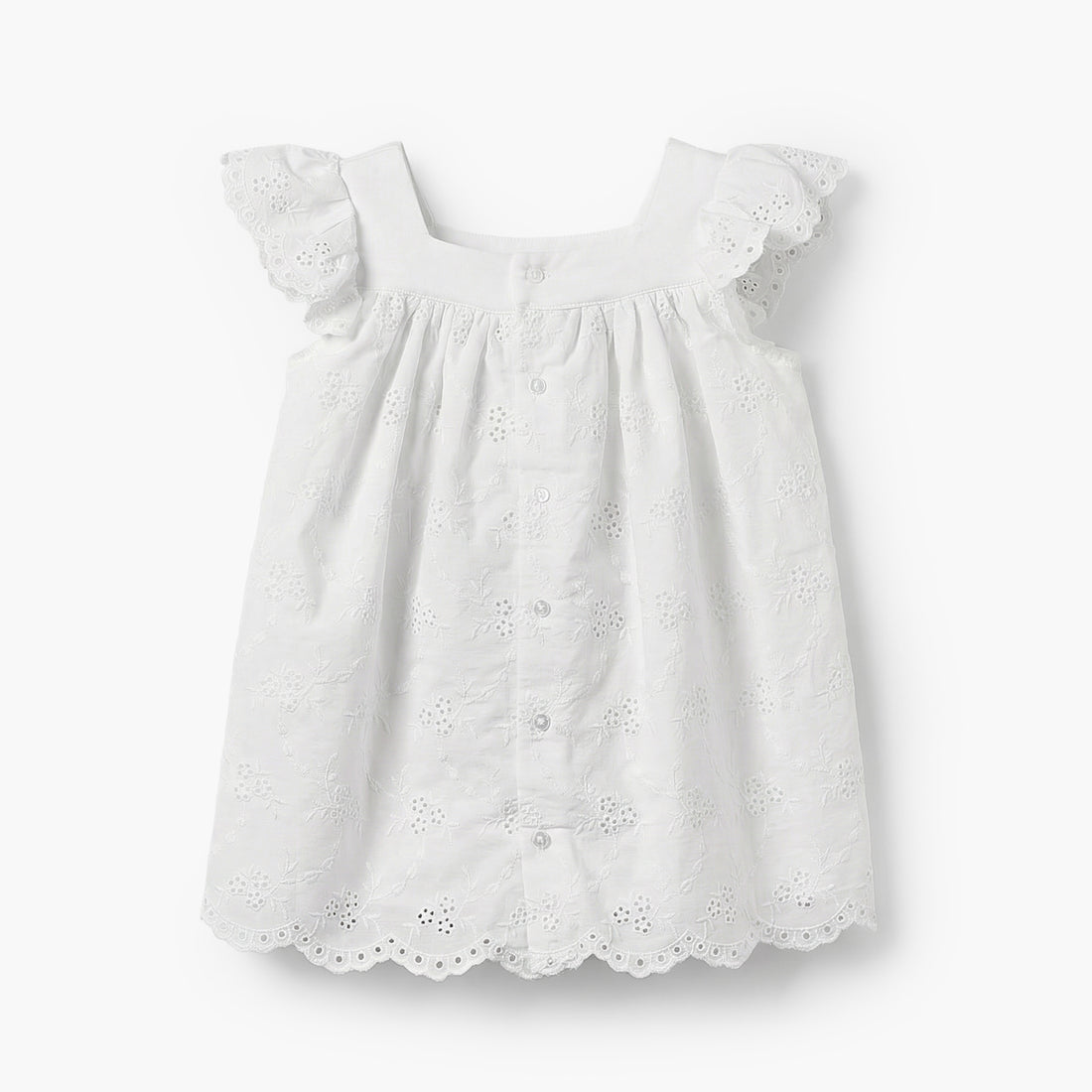 Giggles Square Neck Short Sleeves A-line Dress with Schiffli Embroidery