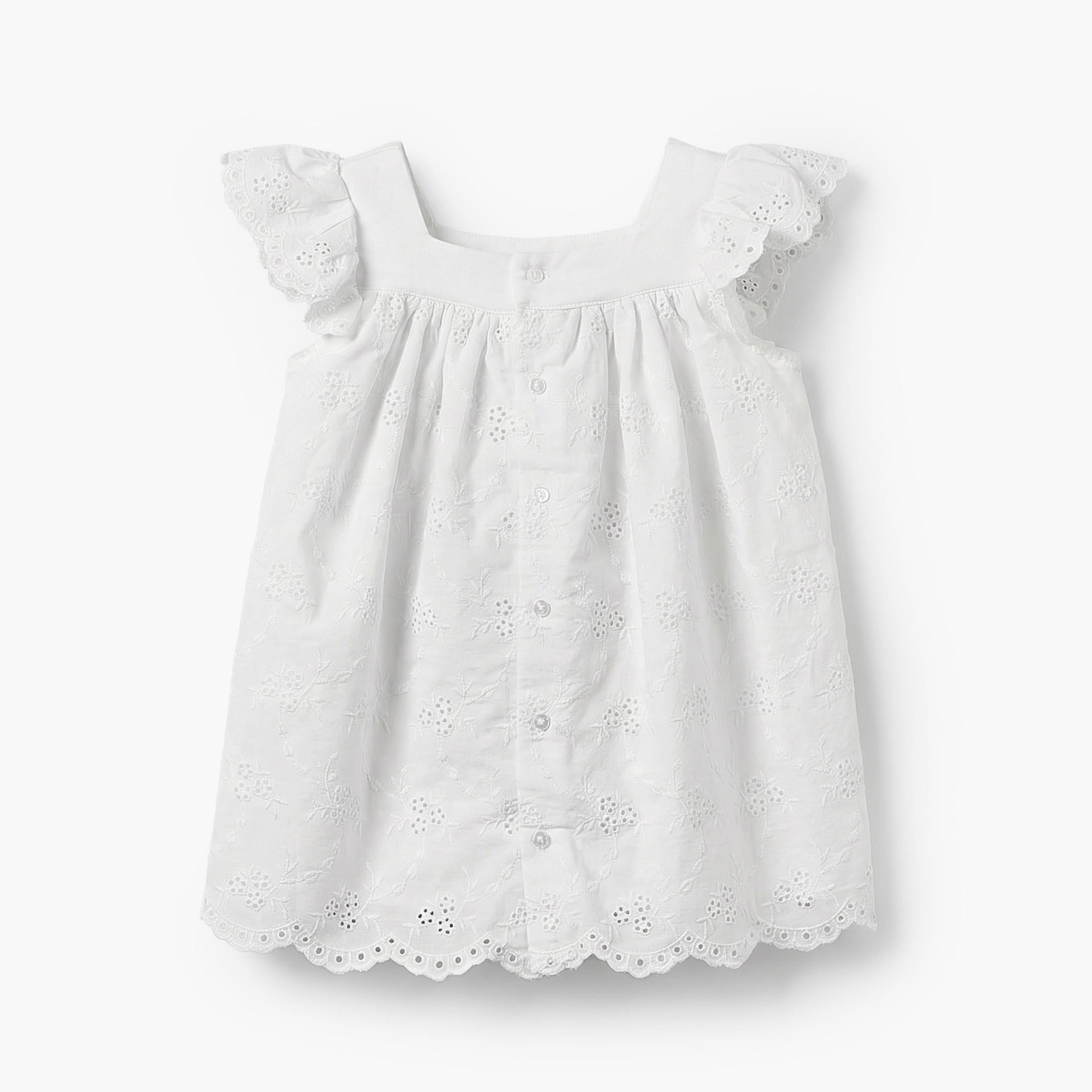 Giggles Square Neck Short Sleeves A-line Dress with Schiffli Embroidery