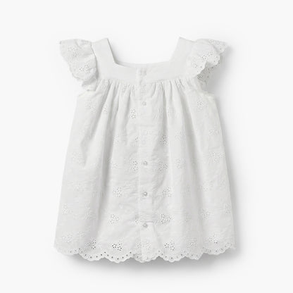 Giggles Square Neck Short Sleeves A-line Dress with Schiffli Embroidery