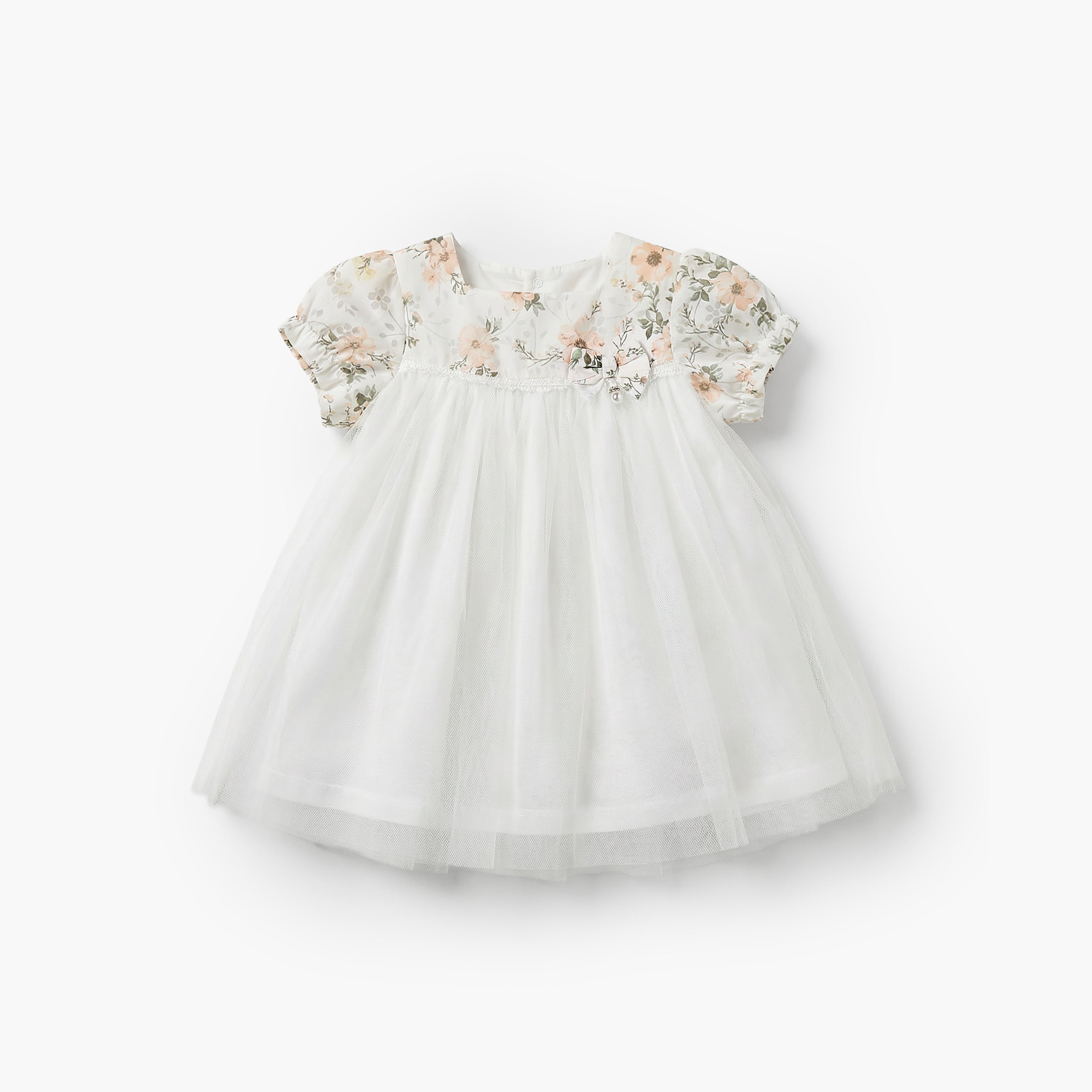 Giggles Square Neck Short Sleeves A-line Dress with Schiffli Embroidery