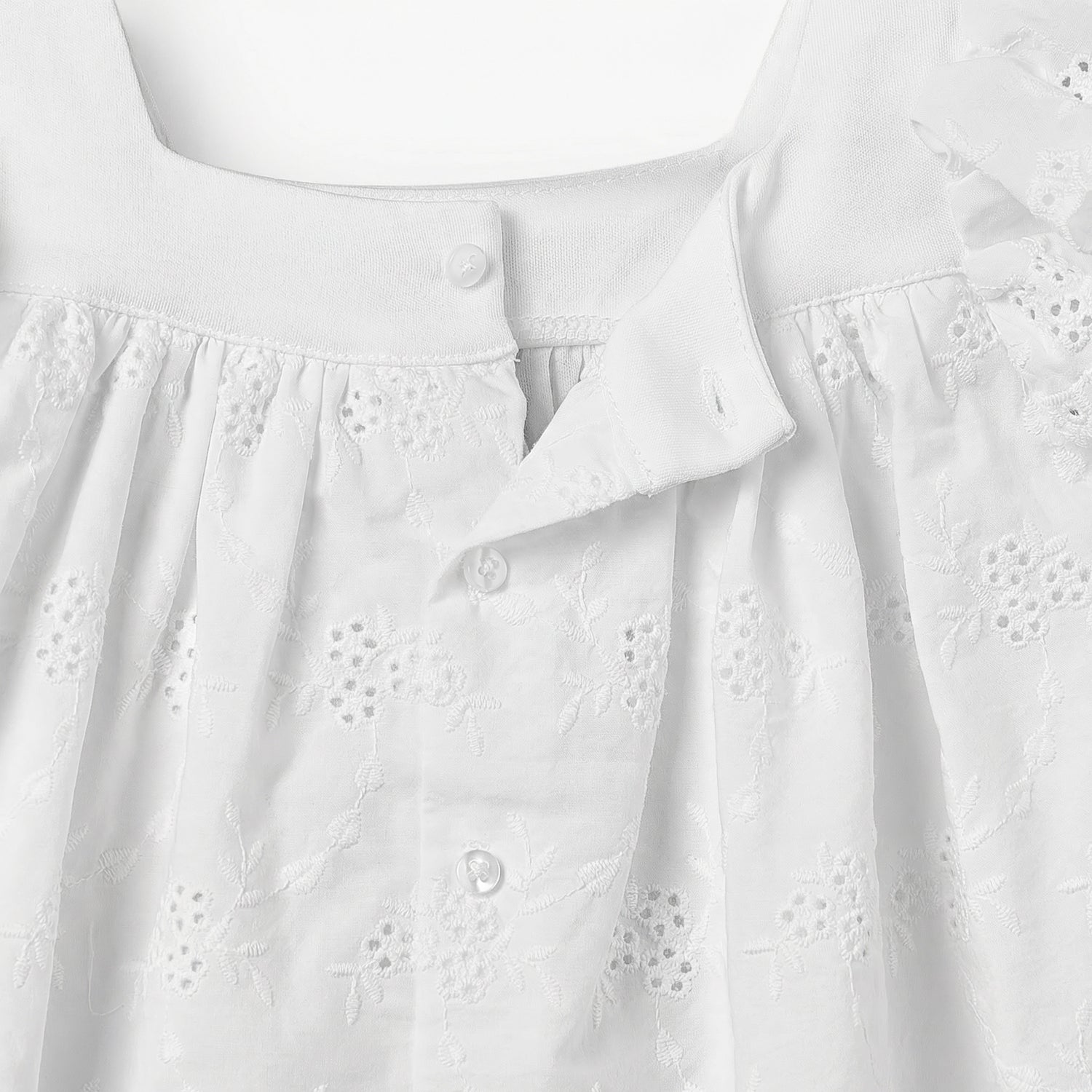 Giggles Square Neck Short Sleeves A-line Dress with Schiffli Embroidery