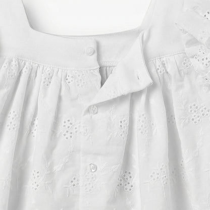 Giggles Square Neck Short Sleeves A-line Dress with Schiffli Embroidery