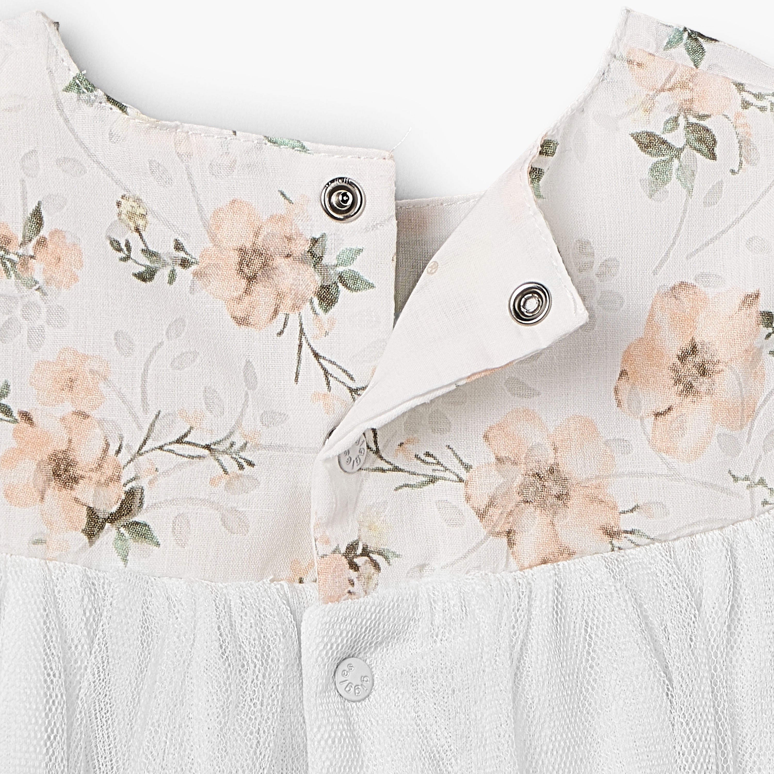 Giggles Square Neck Short Sleeves A-line Dress with Schiffli Embroidery