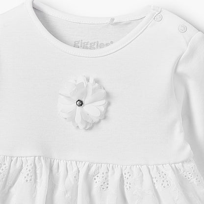 Giggles Cotton Round Neck Long Sleeves Pyjama Set with Embroidered Design