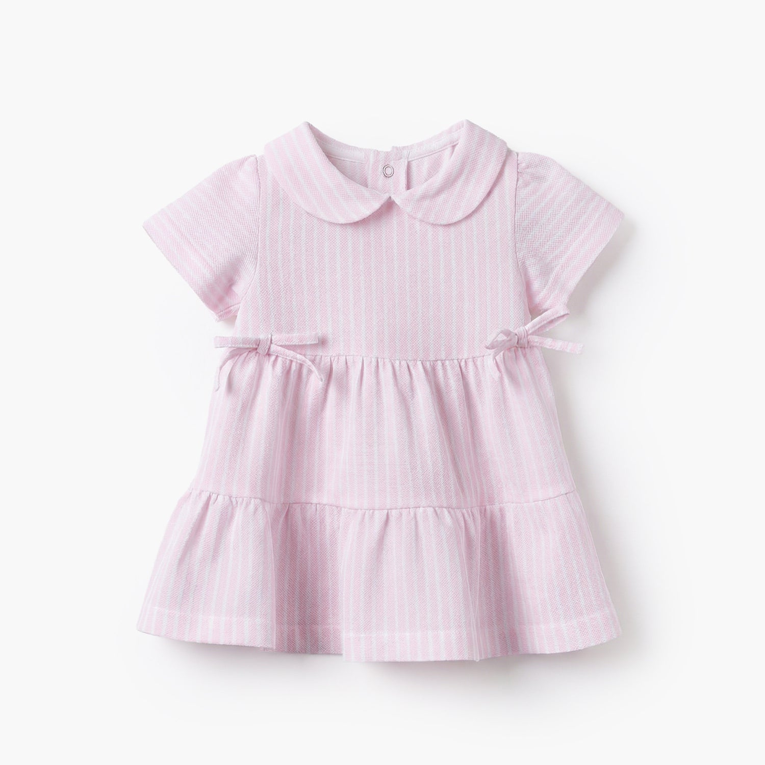 Juniors Peter Pan Collar Short Sleeves A-line Dress with Stripes