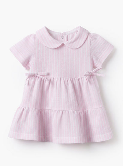 Juniors Peter Pan Collar Short Sleeves A-line Dress with Stripes-baby-girls-clothing-dressesandjumpsuits-image-2