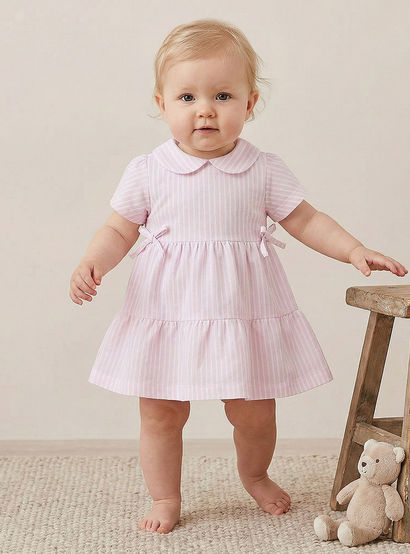 Juniors Peter Pan Collar Short Sleeves A-line Dress with Stripes-baby-girls-clothing-dressesandjumpsuits-image-1