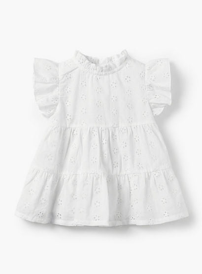 Juniors Ruffle Neck Short Sleeves A-line Dress with Schiffli Embroidery-baby-girls-clothing-dressesandjumpsuits-image-2