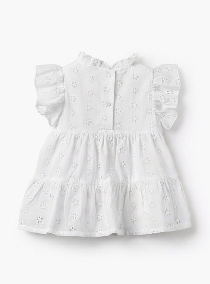 Juniors Ruffle Neck Short Sleeves A-line Dress with Schiffli Embroidery-baby-girls-clothing-dressesandjumpsuits-image-3