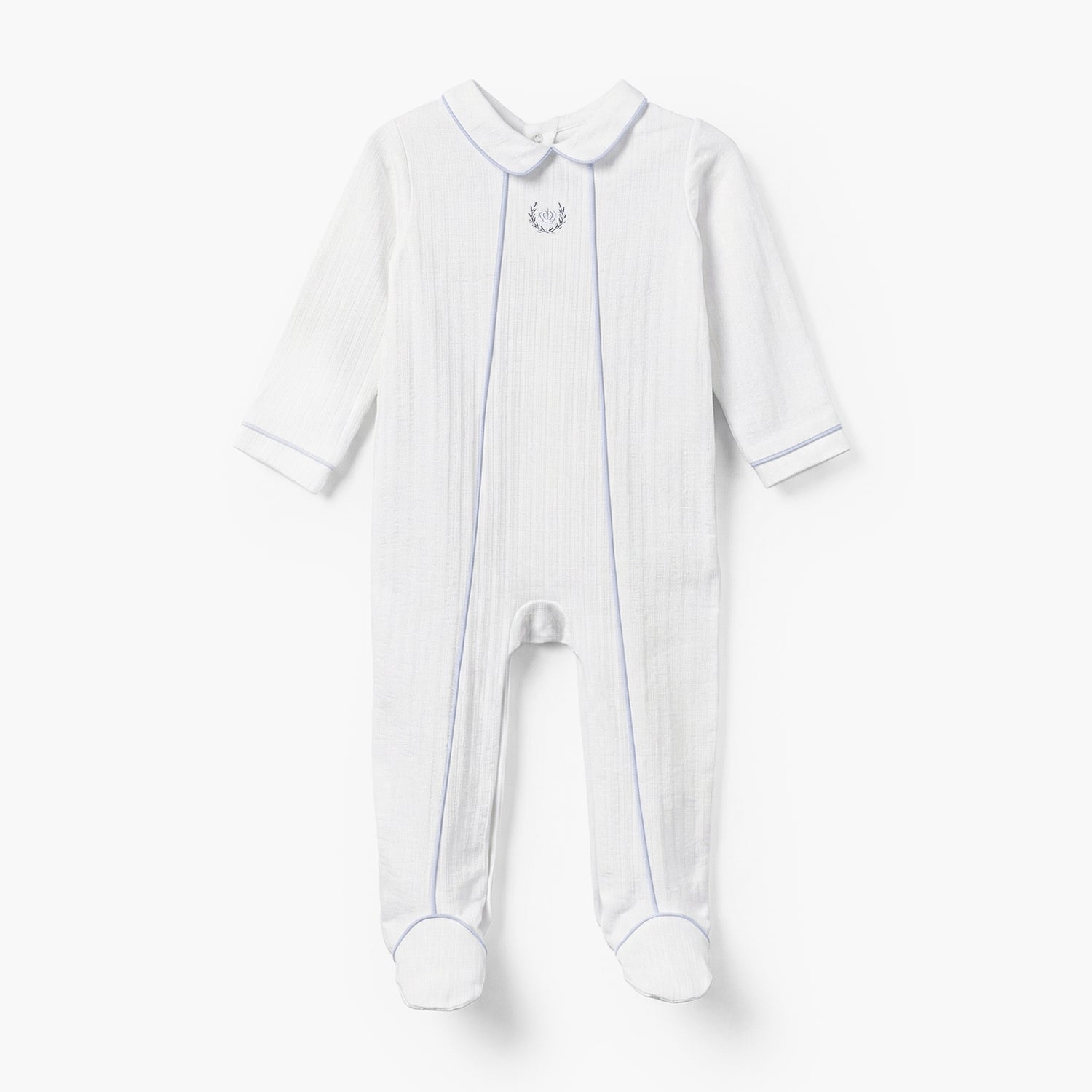 Giggles Cotton Peter Pan Collar Long Sleeves Sleepsuit with Embroidered Detail - Grey / 9-12 mths