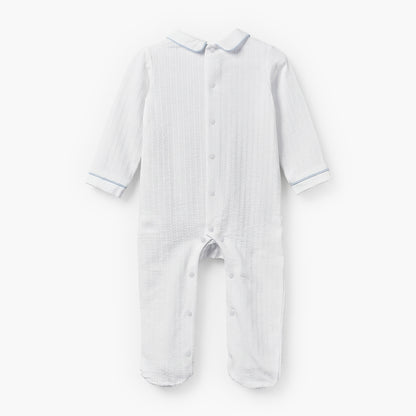 Giggles Cotton Peter Pan Collar Long Sleeves Sleepsuit with Embroidered Detail
