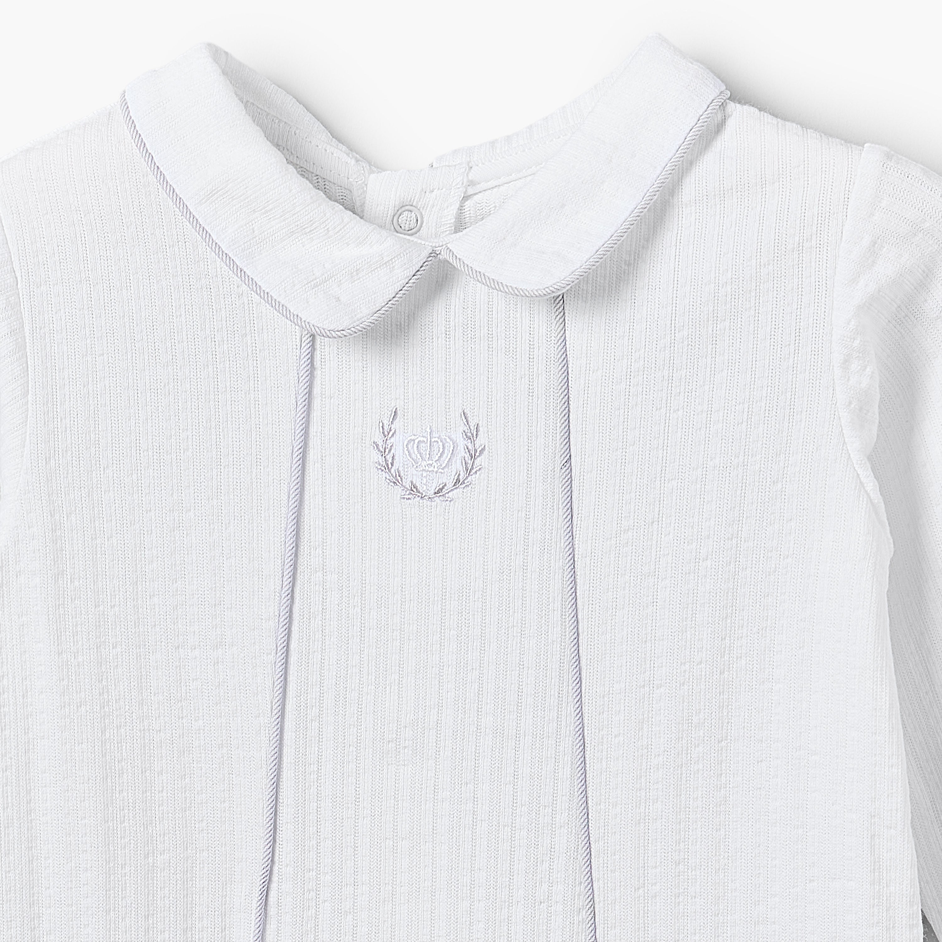 Giggles Cotton Peter Pan Collar Long Sleeves Sleepsuit with Embroidered Detail