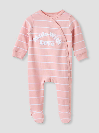 Juniors Striped Sleepsuit with Snap Button Closure-baby-girls-clothing-nightwear-sleepsuits-image-1