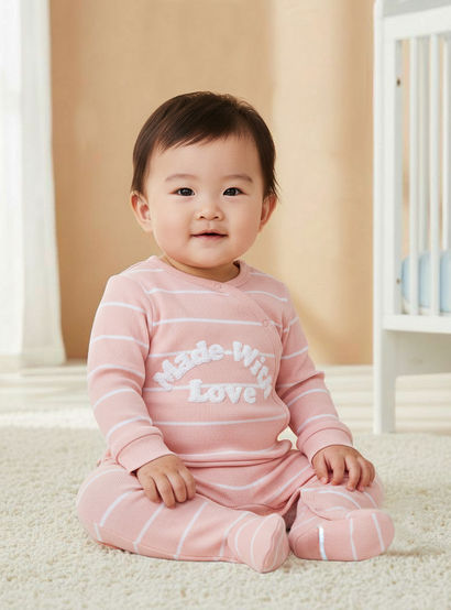 Juniors Striped Sleepsuit with Snap Button Closure-baby-girls-clothing-nightwear-sleepsuits-image-6