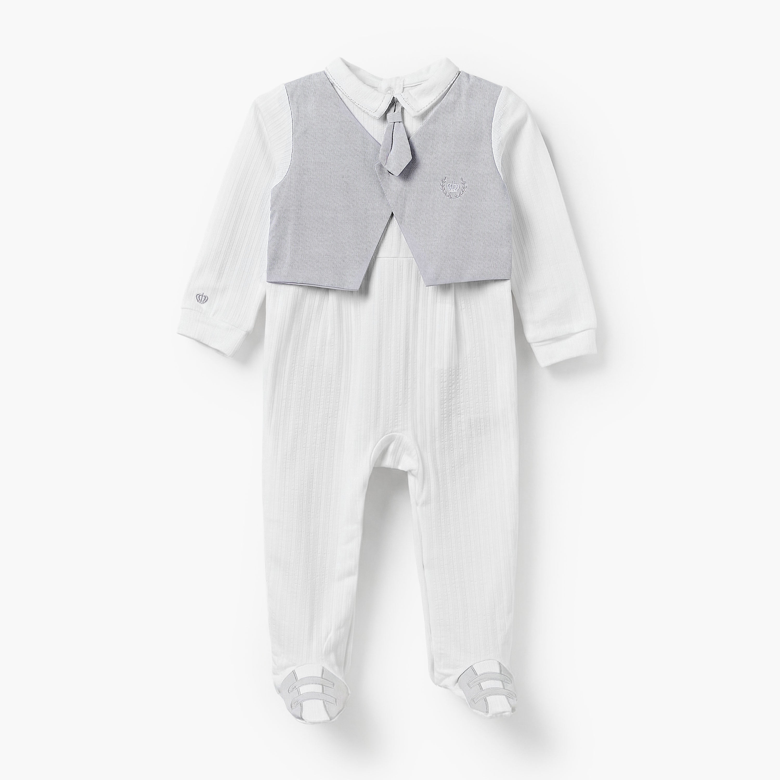 Giggles Cotton Collared Long Sleeves Sleepsuit with Attached Waistcoat