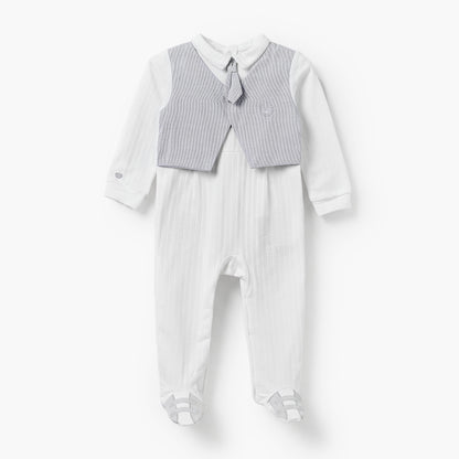 Giggles Cotton Collared Long Sleeves Sleepsuit with Attached Waistcoat