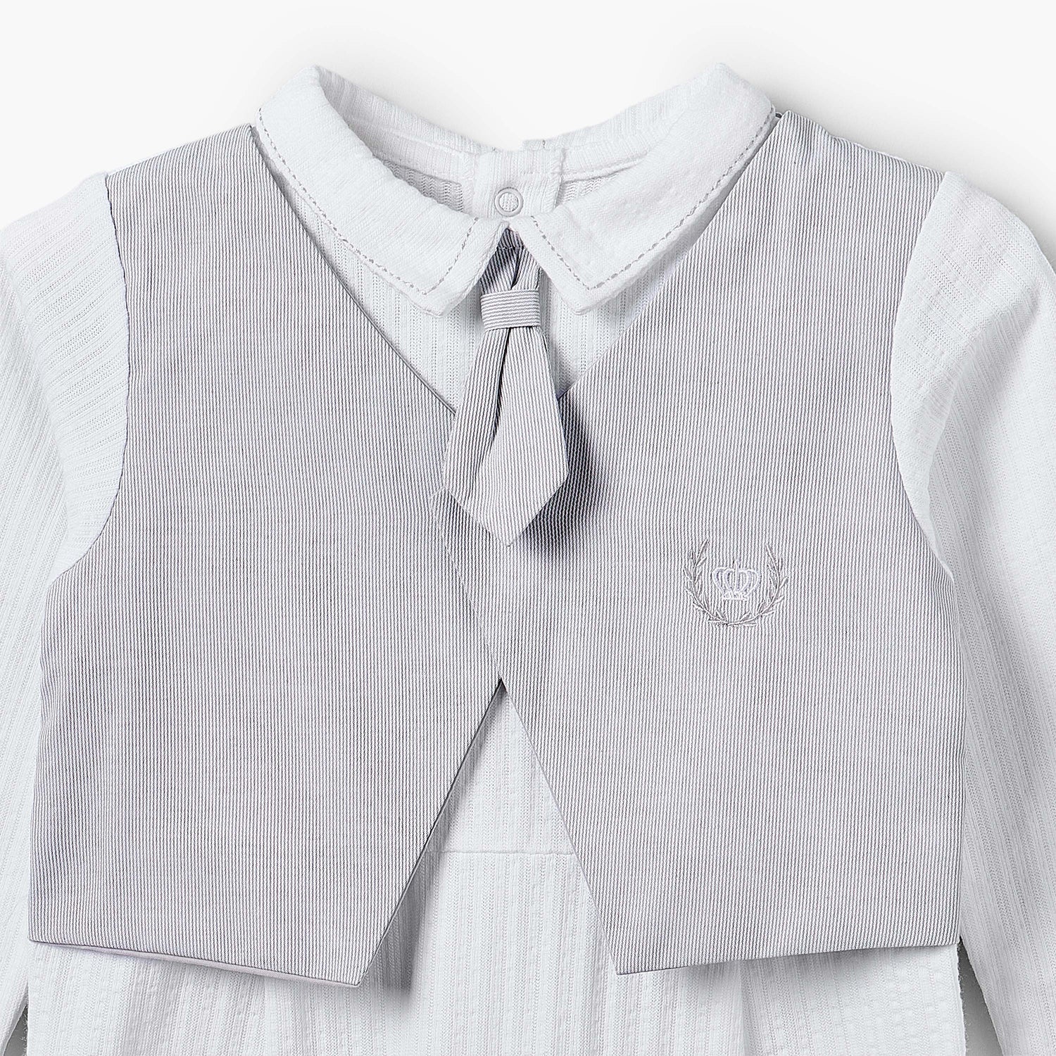 Giggles Cotton Collared Long Sleeves Sleepsuit with Attached Waistcoat