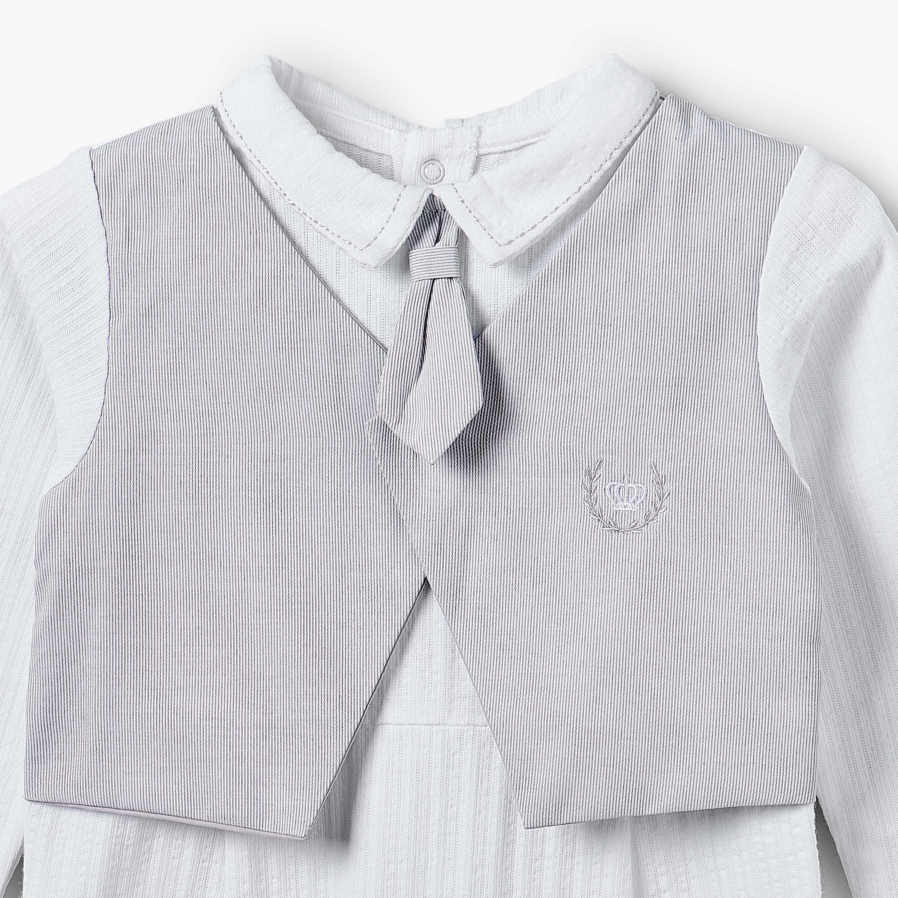 Giggles Cotton Collared Long Sleeves Sleepsuit with Attached Waistcoat