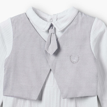 Giggles Cotton Collared Long Sleeves Sleepsuit with Attached Waistcoat