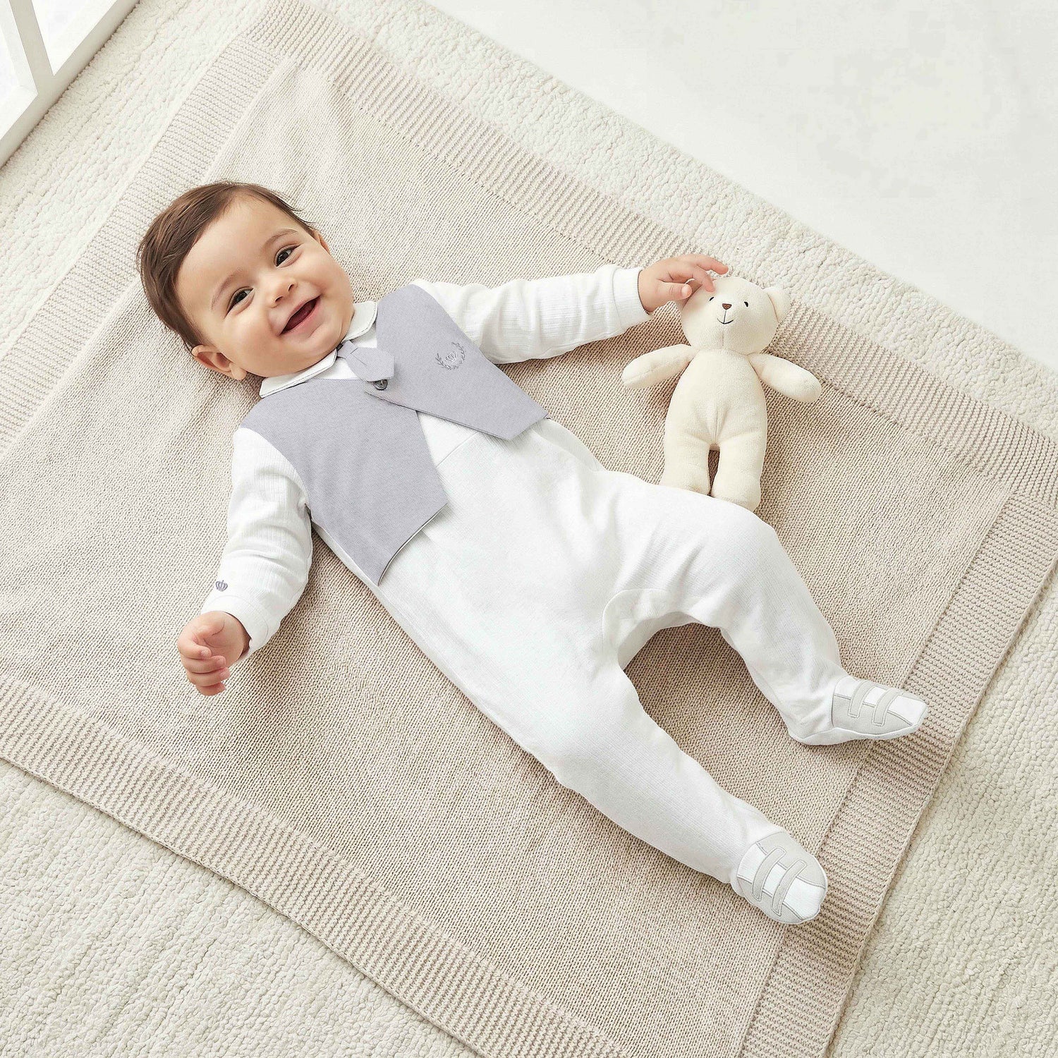 Giggles Cotton Collared Long Sleeves Sleepsuit with Attached Waistcoat