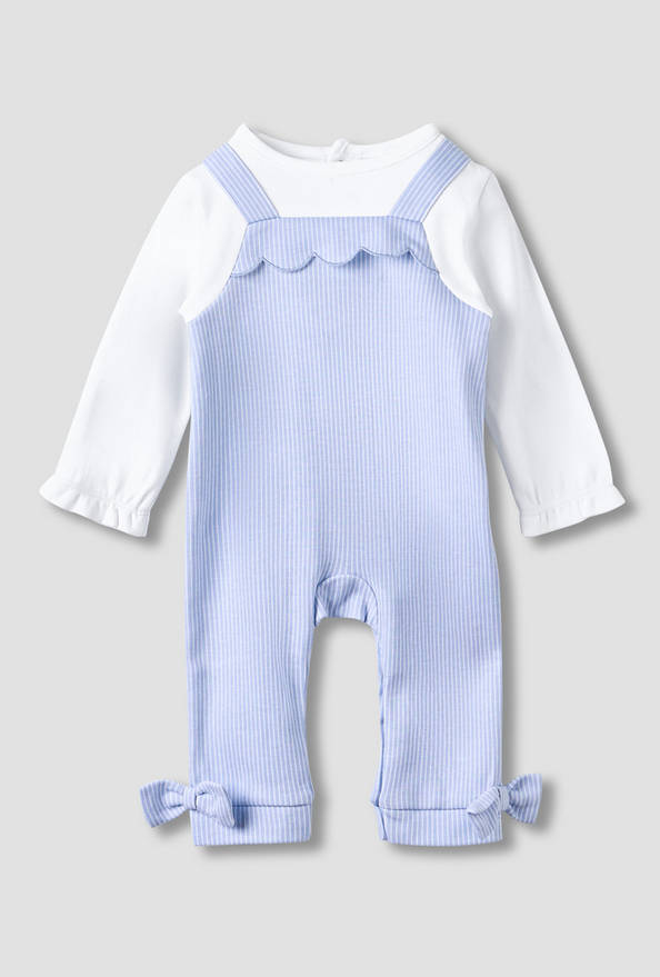 Juniors Striped Sleepsuit with Frill and Bow Detail