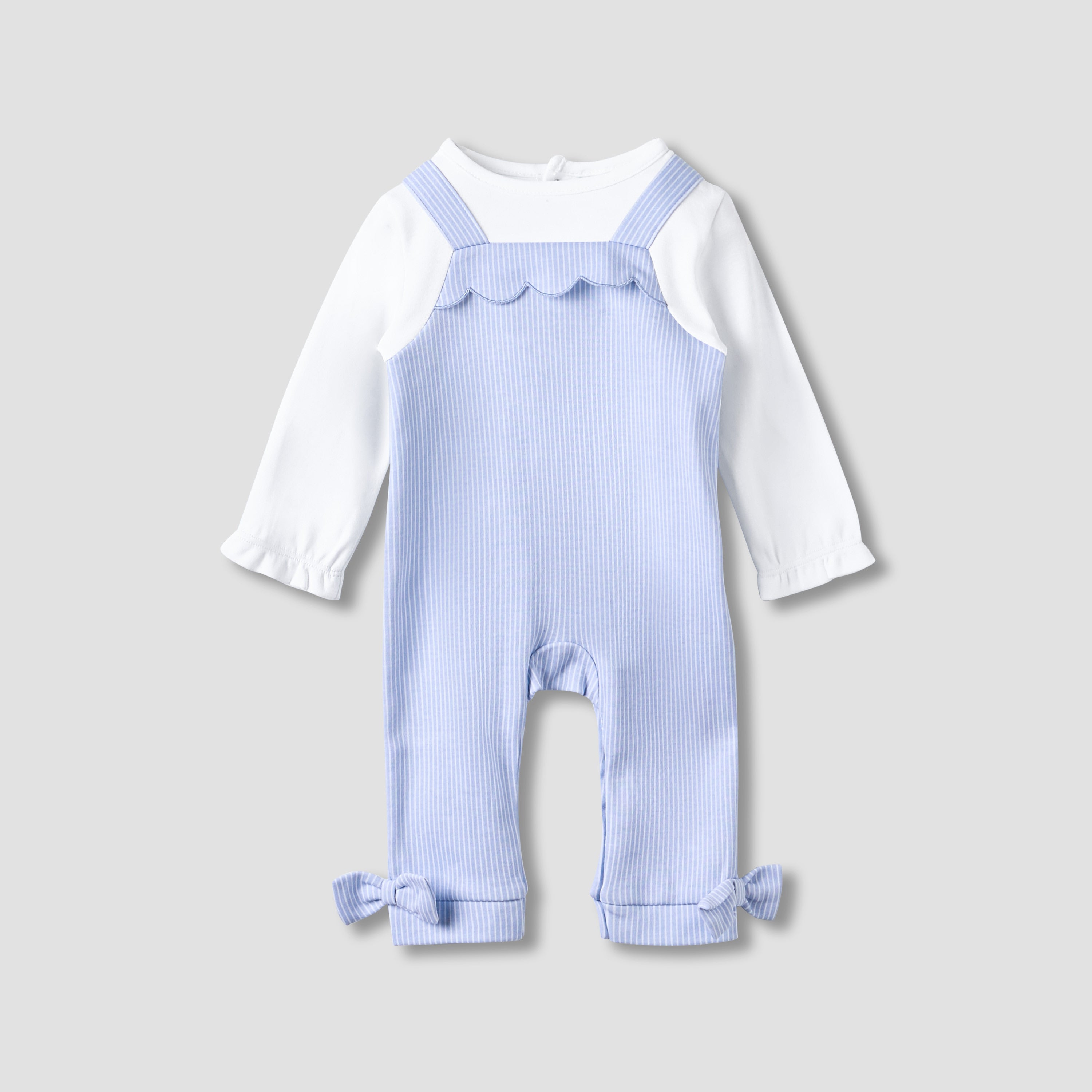 Juniors Striped Sleepsuit with Frill and Bow Detail - Blue / 12-18 mths