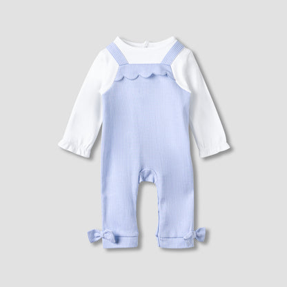 Juniors Striped Sleepsuit with Frill and Bow Detail - Blue / 12-18 mths
